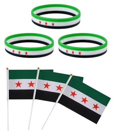 NYGGTYK 3 Stücke Syrische Armbänder Und 3 Teile Syrische Handkrankungsflaggen, Silikonarmbänder, Weiche Und Langlebige Armbänder, Partyvorräte, Souvenirarmbänder