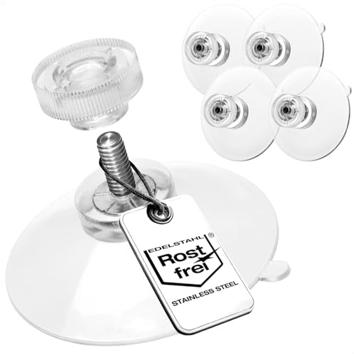 COM-FOUR® 4x sugkoppar med M4 gänga, Ø 40 mm, Extra starkt grepp på släta | Premium sugkopp med transparent räfflad mutter - Enkel installation utan borrning