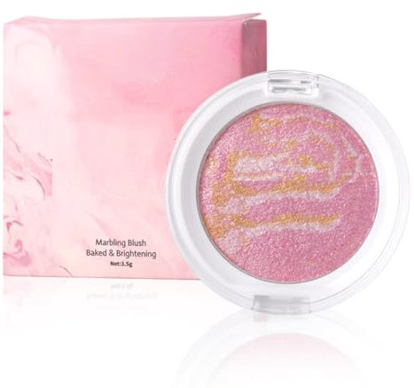KARLOR Blush mit Schimmer, Blush Highlighter Puder Rouge Glitzer Makup Palette Dreifarbig gemischt Rouge Highlighter Powder Perlglanz aufhellend Marmortextur (01# Rosa)