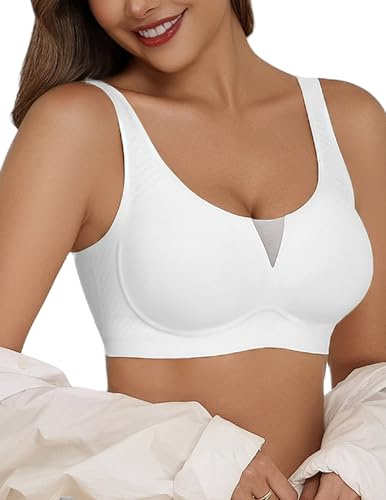 Avidlove Bras for Women Seamless No Underwire Molded Cup Supportive Bralette Jelly Bra Sleep Bras White L