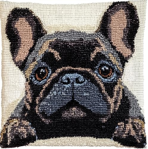 Rqwybcaxn Kit Di Ganci Fai Da Te, Bulldog Francese Carino Set Di Ganci Per Cuscini 3D, Kit Per Ricamo A Punto Croce Per Divano Con Gancio Di Chiusura, Adatto Per Bambini E Adulti, 43 X 43 Cm