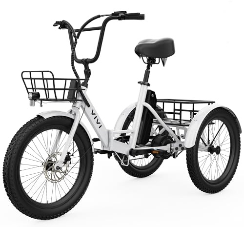 Vivi T01 20 x2.6 Fat Tire Electric Tricycle for Adults, 750W Peak 20'' Folding 3 Wheels Electric Bike, 95% Pre-Assembled, Speed Differential, 15.5MPH Eletric Trike with Bracket