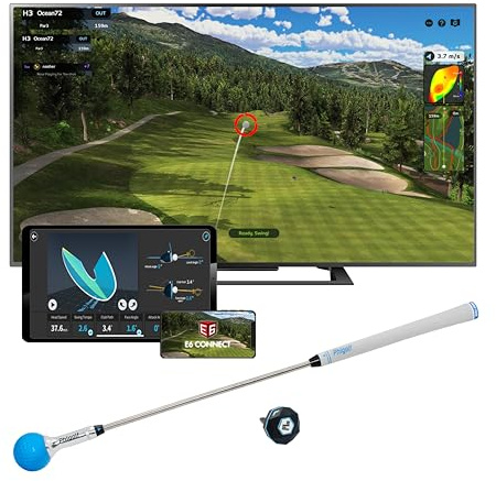 PHIGOLF Golf Simulator with Swing Stick for Indoor & Outdoor Use, Golf Swing Trainer with Upgraded Motion Sensor & 3D Swing Analysis, Compatible with E6 Connect APP, Works on Smart Devices