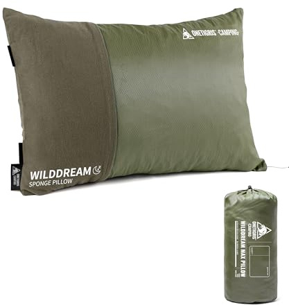 OneTigris WILDDREAM Campingkudde stor, kudde av krossat litet minnesskum, komprimerbar resekudde för utomhusbruk, ryggsäcksturism och bil (48 x 34 x 14 cm)