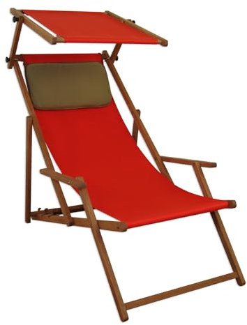 Sedia a Sdraio Rosso in Faggio con braccioli Parasole e Cuscino Scuro 10-308SKD