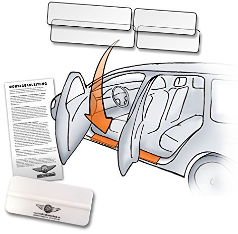 Universal Lackschutz-Folie im Set als Steinschlagschutzfolie, Klebe-Folie Schutz-Folie und Auto-Folie für Tür-Einstiege und Einstiegsleisten (2X 65x13cm, 2X 50x13cm) transparent selbstklebend + Rakel