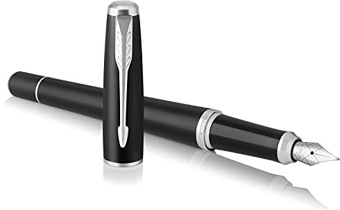 Parker Urban Füller | Muted Black mit Chromzierteilen | Füllfederhalter mit feiner Feder und blauer Tinte | Geschenkbox