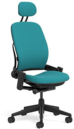 Steelcase Leap Task Chair: Black Base - Armless - Headrest - Hard Floor Casters