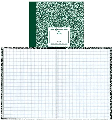 National Brand Lab Book, 5 x 5 Quad, Green Marble, 10.125 x 7.875 Inches, 60 Sheets (53108)