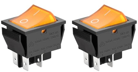 Heschen Rocker Switch ON-OFF DPST 4 Terminals Yellow light 16A 250VAC 2Pack