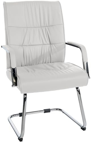 CLP Silla Estilo Cantilever Sievert Tapizada En Cuero Sintético I Silla De Conferencias con Reposabrazos I Silla De Oficina Sin Ruedas, Color:Blanco