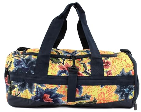 Desigual Tube Geopatch Lima - Sporttasche, 49 x 25 x 24 cm, Blau mit Gelb und Rot Akzenten, Polyester, Polypropylen-Besatz, Reißverschluss