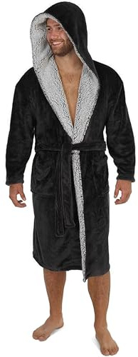 CityComfort Bata Invierno Hombre y Adolescente, Albornoz Polar con Capucha, Bata de Estar por Casa - Regalos Hombres(L, Negro Carbón)