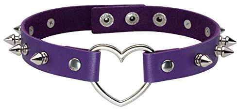 MILAKOO Collana girocollo in pelle PU a forma di cuore in stile punk con rivetti a spillo, Pelle sintetica, Nessuna pietra preziosa