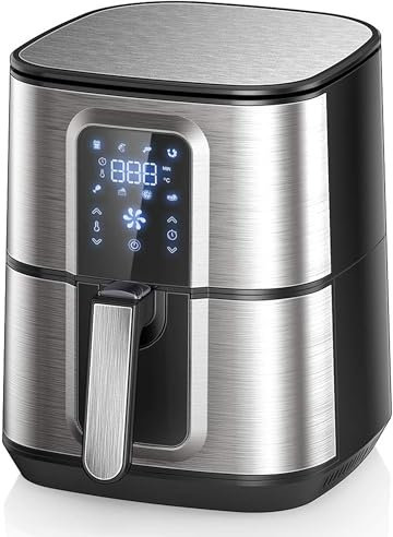 OZEANOS 5,5L Air Fryer Fritteuse mit 1800W Leistung, digitalem Touchpanel und vorgefertigten Programmen - Timer bis 30 Minuten, vorgefertigte Programme - spülmaschinengeeignet - OT-AF-55SM-DIGITAL