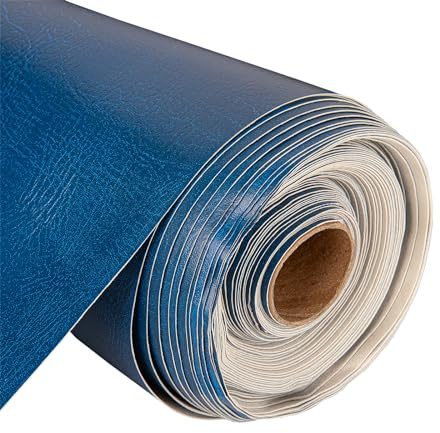 Discount Fabrics PVC Leatherette Fabric – 1 Metre Textured Faux Leather Vinyl (140cm Wide, 600GSM) – Waterproof Material for Upholstery, Sewing, Chairs & Boats (Royal Blue,1 Meter)