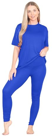 Janisramone® Co-Ord, ensemble femme, chemise surdimensionnée à manches longues avec leggings, idéal pour le domaine, ensemble palestre, ensemble de salon pour femme, bleu reale del Regno Unito
