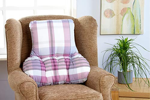 Duvet and Pillow Company POSTURE THERAPY XL BACK SUPPORT CUSHION - Tartan Print - Lumbar/Spine/Orthopedic Armchair Support & Pain Relief - T-Shaped - Reading, TV - GREAT GIFT! (Skye (Lilac & White))