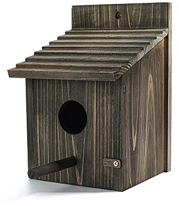 Wooden Bird House Wood Bird House for Outside with Pole for Finch, Bluebird, Cardinals, Hanging Birdhouse Garden Country Cottages Bird Box House