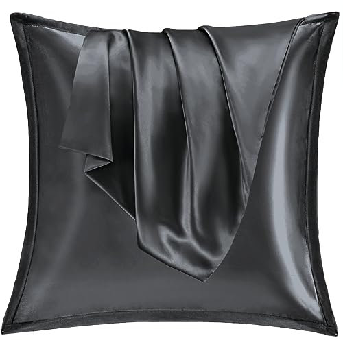 Vielit 2er Set Satin Kissnbezug 80x80 mit Zip,Weich wie EIN Silk Pillowcase,wie Seidenkissenbezug Geeignet für Curly Haar,Satin Kopfkissenbezug Kissenbezüge Dunkelgray Kissenhülle