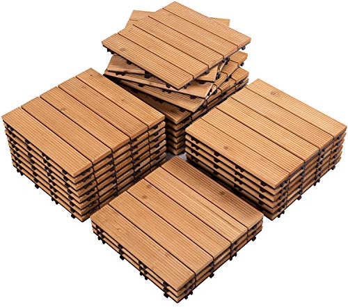 Yaheetech 27 Dalles de terrasse en Bois Carrelage en bois de sapin 30,8 x 30,8 x 2,2 cm pour patio intérieur extérieur jardin terrasse à côté de la piscine Couleur du Bois