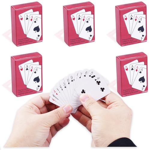 5 Decks Mini Playing Cards, 2 x 1.5 Inch Pocket Size Miniature Poker Cards
