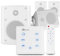 Power Dynamics A100W Wall Speaker System with Amplifier, Touchscreen Controls, Bluetooth Audio, Weatherproof On-Wall Speakers for Home & Outdoor Use - Includes 4x BGO40 in White Finish