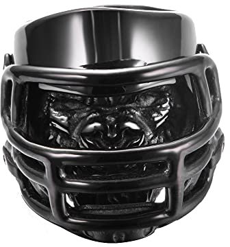 HIJONES Anello Del Casco da Uomini in Acciaio Inossidabile Personalità Anello Gorilla Football Americano Nero Taglia 25