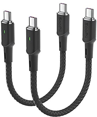 SOOPII 100W PD USB C to USB C Cable,[2-Pack 1ft] Type C Cable with Smart LED Indicator for lPhone 16/15/15 Pro/15 Plus/15 Pro Max, lPad Air/lPad Pro, MacBook Pro,Galaxy S23/S21/S10/S9/Plus