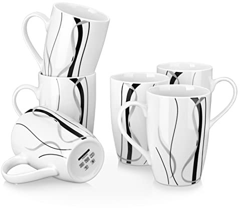 VEWEET, Porzellan Kaffeebecher 'Fiona' 6-teilig Set |Hohe Kapazität Füllmenge 480 ml, Höhe 12,3 cm |Kaffeetassen Teetassen für 6 Personen