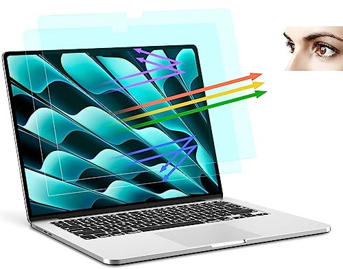 PYS 2 Stück Anti Blaulicht Schutzfolie für MacBook Air 15 Zoll M3 M2 Chip Anti Fingerabdrücke Augenschutz Anti Blue Light Anti Glare