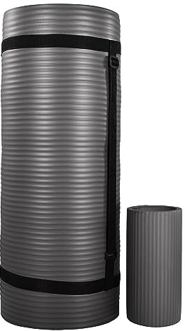 BalanceFrom 71 x 24 x 1' All-Purpose Extra Thick Non-Slip High Density Anti-Tear Exercise Yoga Mat with Knee Pad & Carrying Strap, Gray
