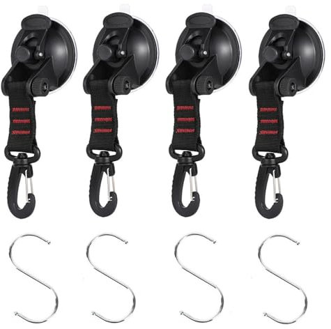 Wanfoou Lot de 4 ventouses de camping - Avec 4 crochets en S - Ventouses puissantes pour auvents latéraux de voiture, tentes, camping-cars, etc