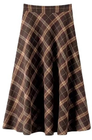 ITAMCO Falda a cuadros de Tweed for mujer, falda larga holgada estilo retro británico, midi de cintura alta y corte en A (Color : Coffee, Size : M)