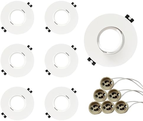 GY GU10 recessed Spotlight, GU10 Spotlight Frame with gu10 Socket, mounting Hole Ø75-100 mm, swivelling 30°, AC 230V, recessed spot Mount for MR16 LED Light Bulbs (50 mm Diameter), 6 Units