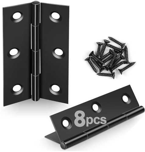 JatilEr 8 Stück Scharniere Klappbar 68mm × 38mm, Scharnier Schwarz Edelstahl Schanier Klein Schaniere Scharnierband mit 48 Stück Schrauben, Leicht Türscharnier für Türen Fenster Schränke