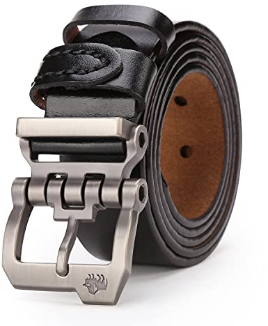 BISON DENIM Gürtel Herren,Ledergürtel Jeansgürtel Metall Retro Gürtel für Herren Kleidung 38mm Breit mit Geschenkbox