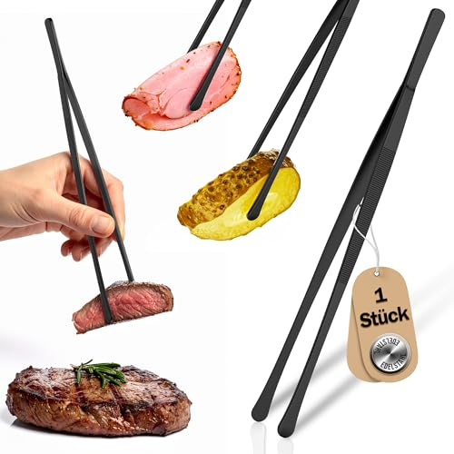Menz Kochpincett Edelstahl, schwarze Küche-pincett 30 cm, runde grillpincett för Kochen och Braten, Küchenpincett för Küche, camping, BBQ