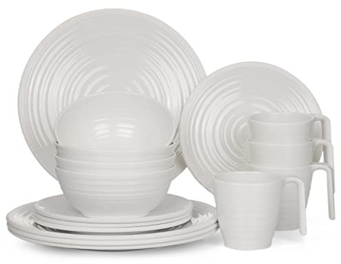 Melamin Camping Geschirr Set 4 Personen Crema Design Tafelgeschirr Picknick BBQ Kochgeschirr