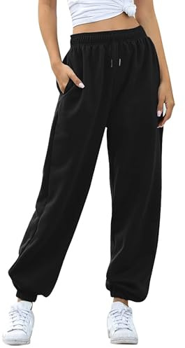 Jhsnjnr Joggingbyxor, dam, långa, bekväma sweatbyxor, hög midja, träningsbyxor med fickor, fritid, baggy sweatpants sportbyxor, svart, L