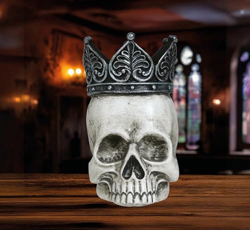 FIESTAS GUIRCA | Teschio con Corona in Poliresina (14x11 cm) - Decorazione di Halloween per Feste di Scheletri e Celebrazioni Terrificanti - Ideale per Ambienti Gotici e di Paura - Bianco