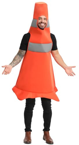 JUST FOR PARTY Adults Traffic Cone Costume for Women and Men - Funny Construction Cone Fancy Dress for Halloween Dress Up Party, One Size Men