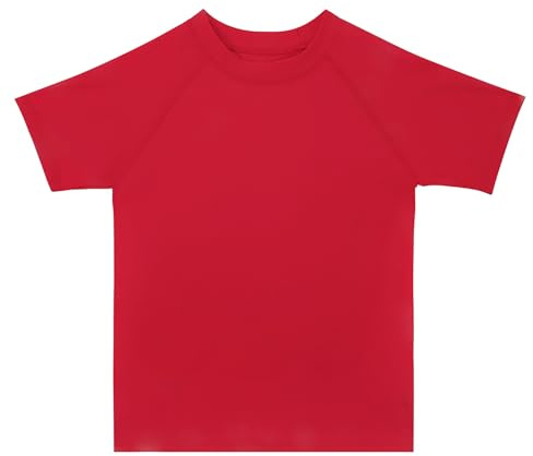 Boys Rash Guard Short Sleeve Toddler Kids Swim Shirt, Youth UPF 50+ Surfing/Sun Suit(Neon Red, 4T)