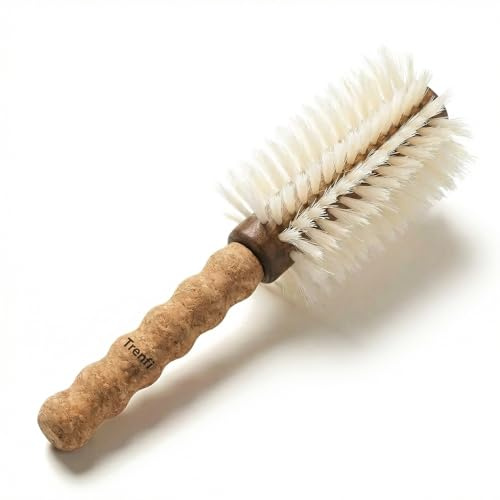 TRENFI Boar Bristle Round Brush 2.75 Inch | Cork Handle, Boar and Nylon Pins, Wood Barrel, Blowout Volume for Fine and Medium Hair