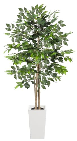 YOLEO 6FT Artificial Ficus Tree with White Tall Pot Indoor | Lifelike Faux Silk Tree for Homes & Offices Decor 180cm