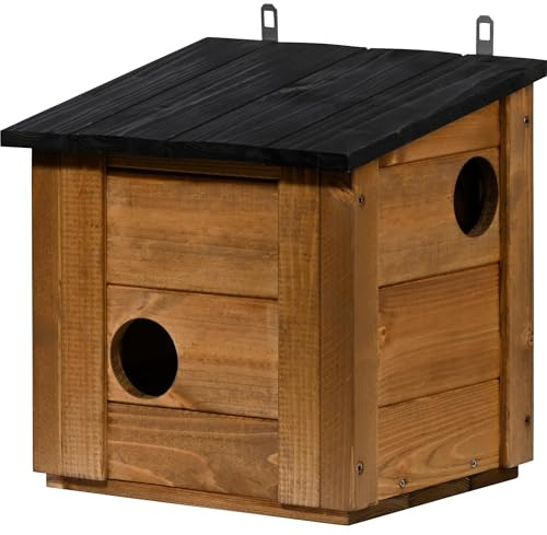 dobar® Ekorrkolv med 3 ingångar – ekorrfoder med avtagbart tak – ekorre nestlåda för upphängning – 31 x 26 x 33 cm – brun