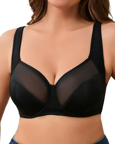 SHARICCA Bras for Women Underwire Soft Cup Push Up Bralette Comfortable Support for Plus Size Full Coverage Under T-Shirts,Black,90D