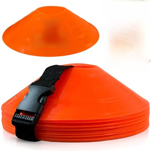 DOMTEK Footbal Cones Training for Kids – Stackable Flat Disc Soccer Cones with Carry Mesh Bag & Strap Pack of 24