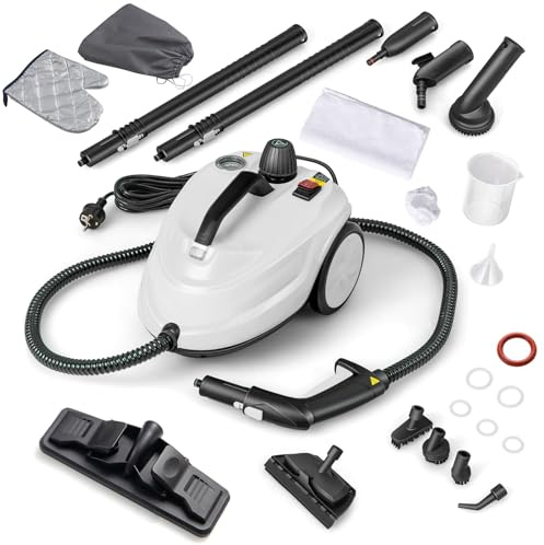 FANTASK Pulitore a vapore da 2000 W, con 13 accessori e cavo di alimentazione da 5 m, pressione vapore: max. 5 bar, temperatura fino a 160 ℃, potenza superficie: 108 m², serbatoio da 1,8 l, tempo di