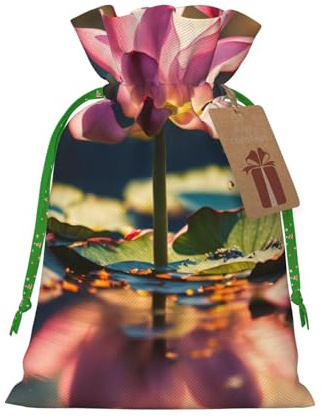 Bolsas de regalo con cordón de Navidad con estampado rosa de flores de loto, saco festivo de Navidad, fiesta de cumpleaños, embalaje de regalo